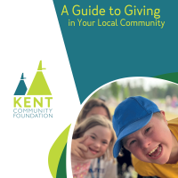 Cover image of the brochure with Kent Community Foundation logo and a charity photo of two children smiling at the camera 