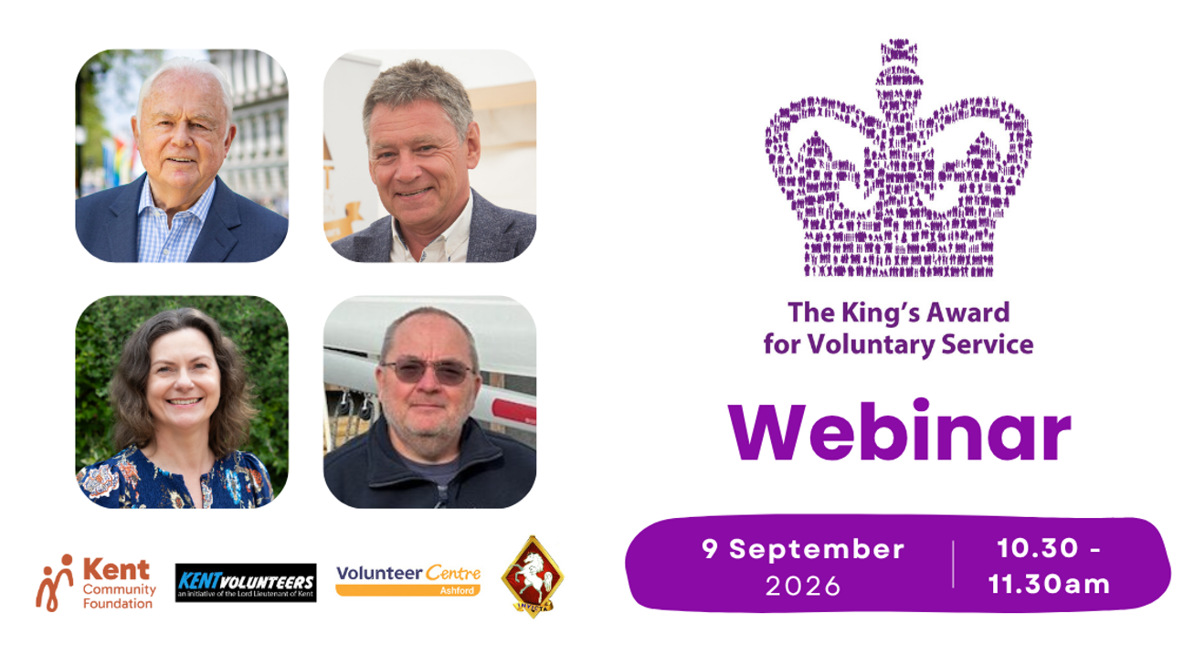 The King's Award for Voluntary Service Webinar with photos of the speakers and partner logos