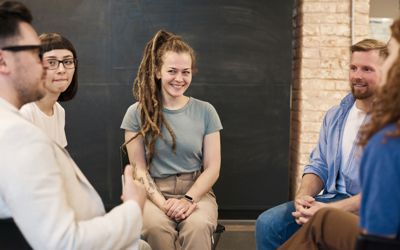 Residents taking part in a group discussion as part of a community decision-making panel